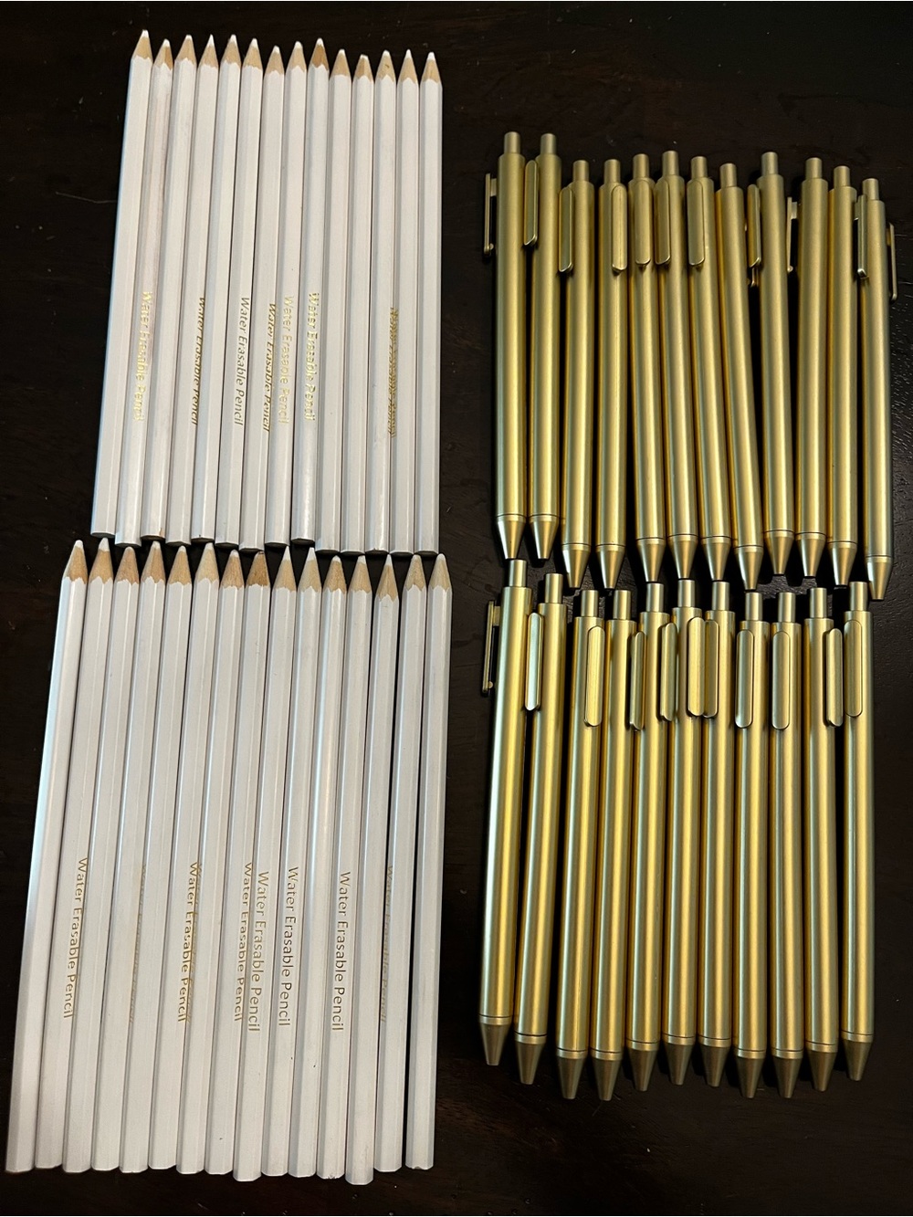 Gold Ballpoint Pens and White Pencils Party Favor Set